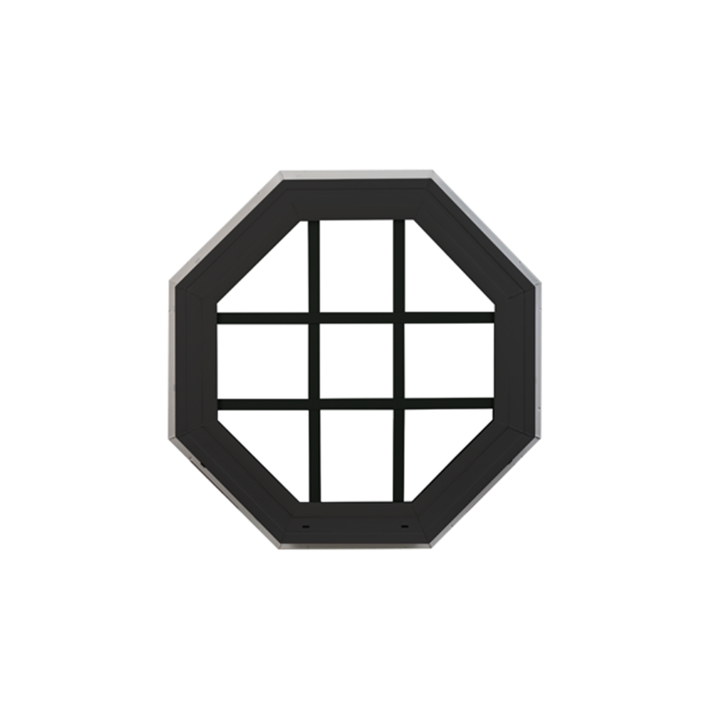 Octagon Window 22" x 22" Double Pane Standard Glass Clear Black Front