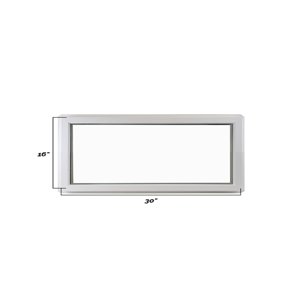 Fixed 16" x 30" Transom Double Pane Tempered Low-E Clear PVC Window Dimensions