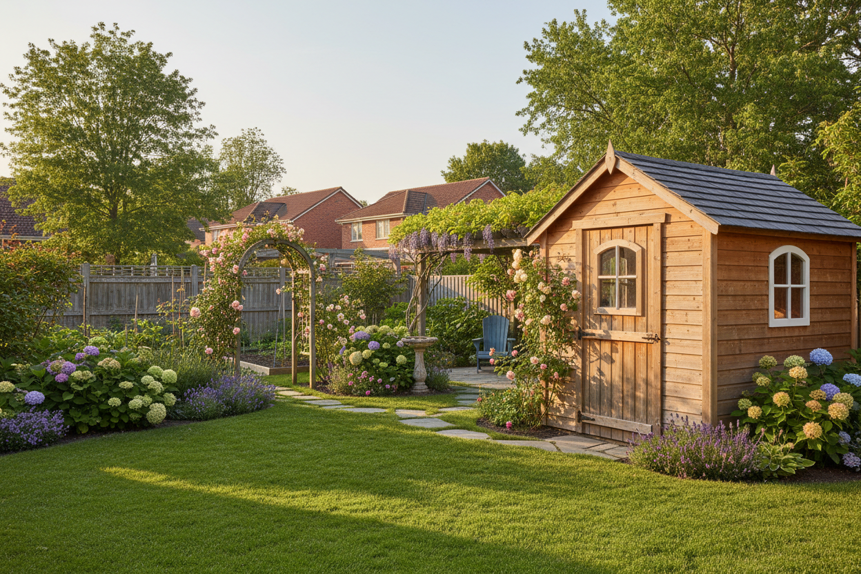 shed in backyard on right side
