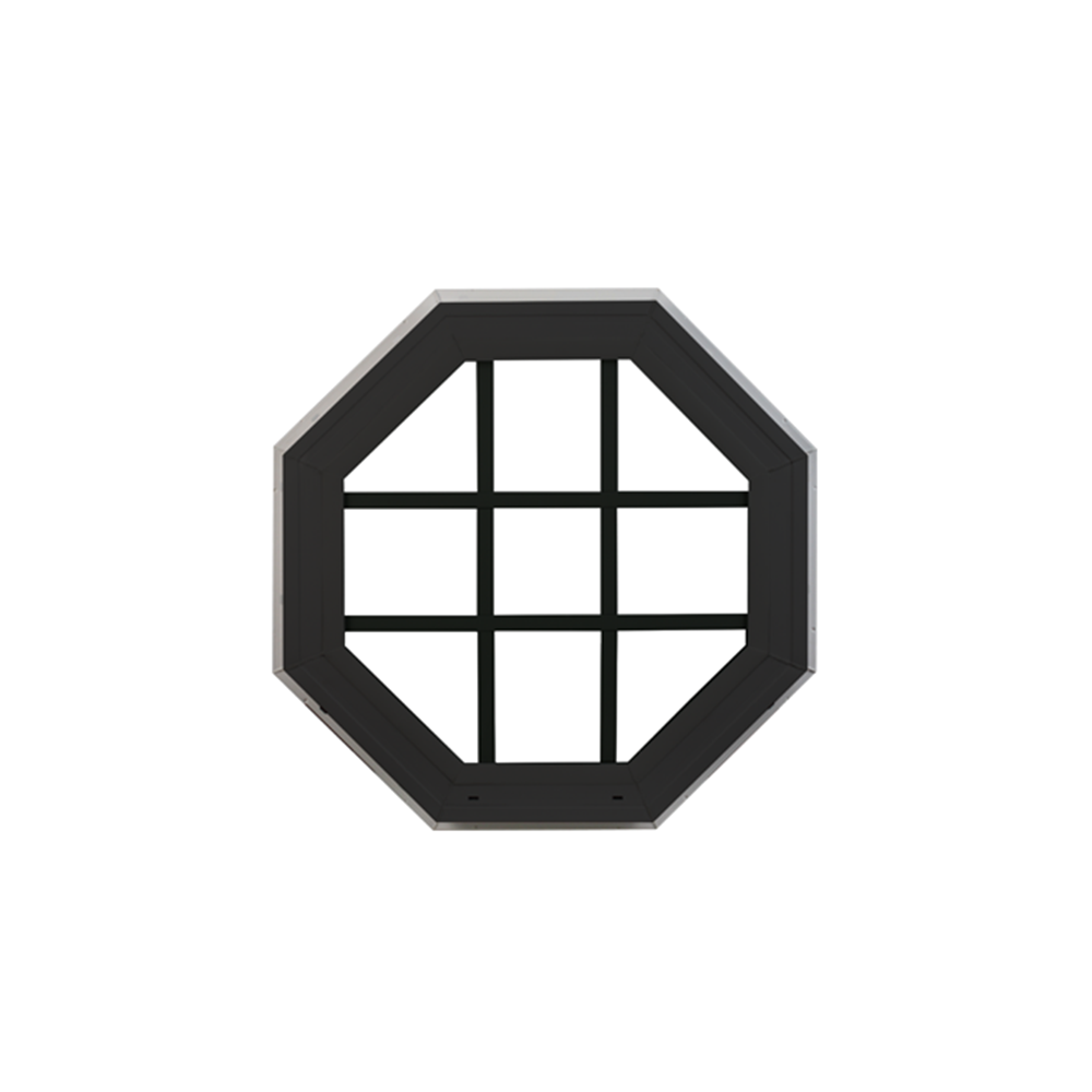 Octagon Window 20" x 20" Double Pane Standard Glass Clear Black Front