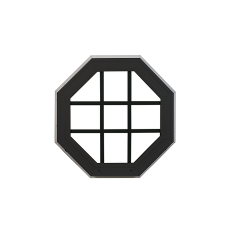 Octagon Window 22" x 22" Double Pane Standard Glass Clear Black Front