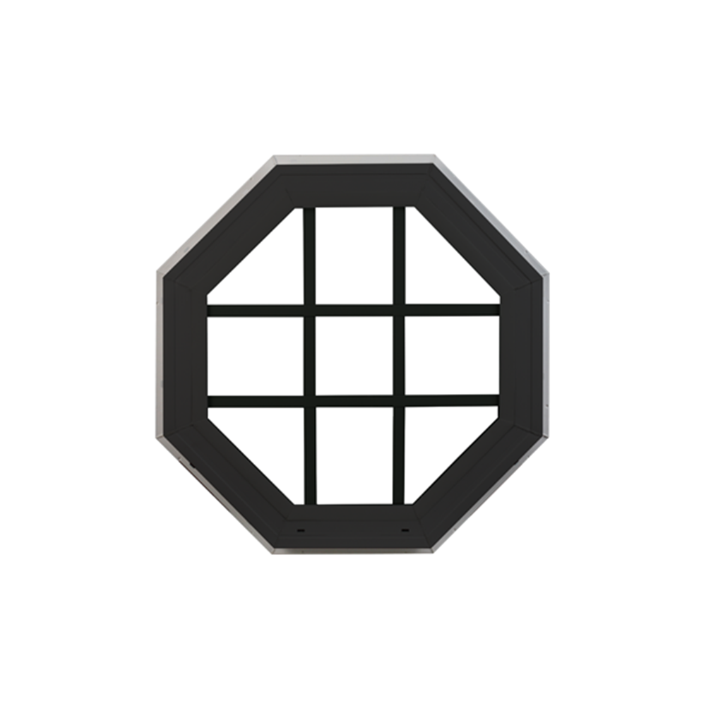 Octagon Window 24" x 24" Double Pane Standard Glass Clear Black Front