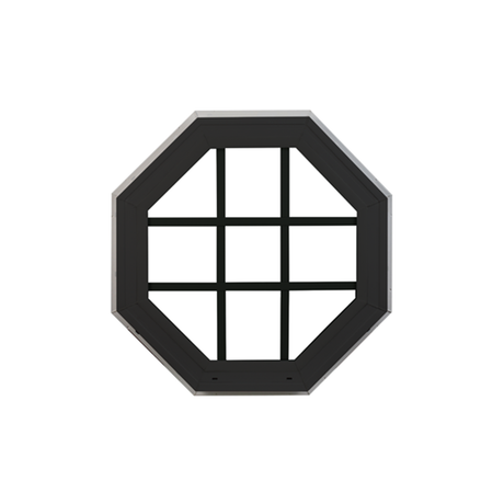 Octagon Window 24" x 24" Double Pane Standard Glass Clear Black Front