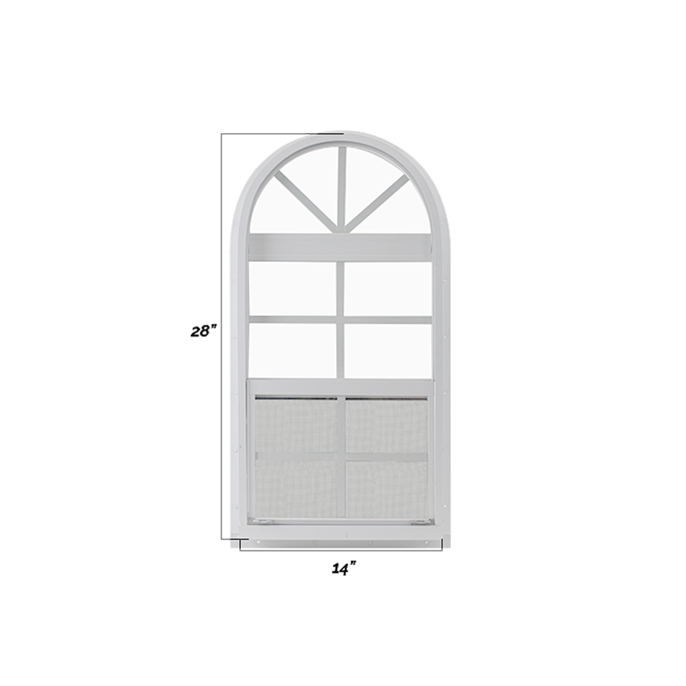 Vertical Slider 14" x 28" One Piece Arched Window with Tempered Glass Dimensions