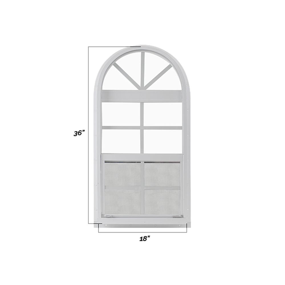 Vertical Slider 18" x 36" One Piece Arched Window with Tempered Glass Dimensions