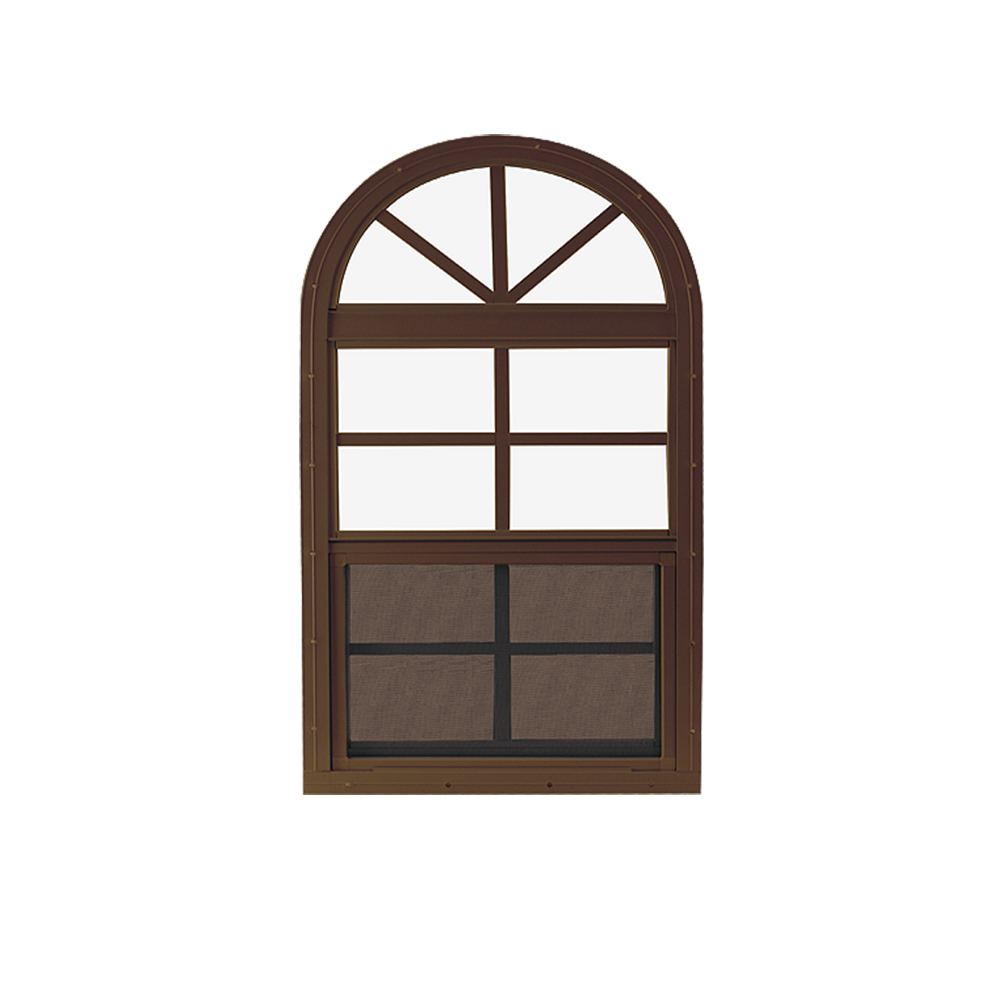 Vertical Slider 24" x 48" One Piece Arched Window with Tempered Glass Brown Flush