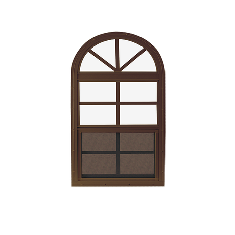 Vertical Slider 24" x 48" One Piece Arched Window with Tempered Glass Brown Flush