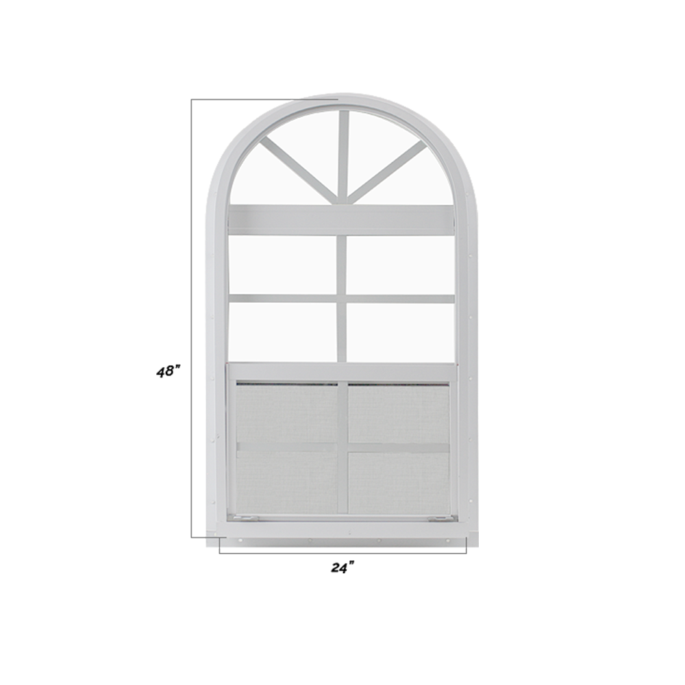 Vertical Slider 24" x 48" One Piece Arched Window with Tempered Glass Dimensions