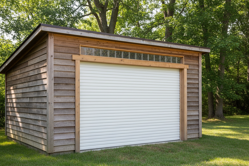White Roll-up door installed on shed