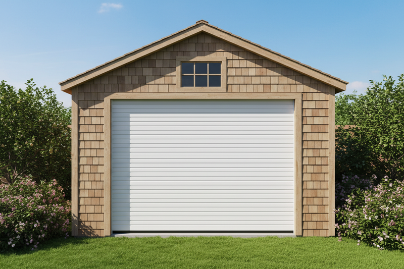 White Roll-up door installed on shed